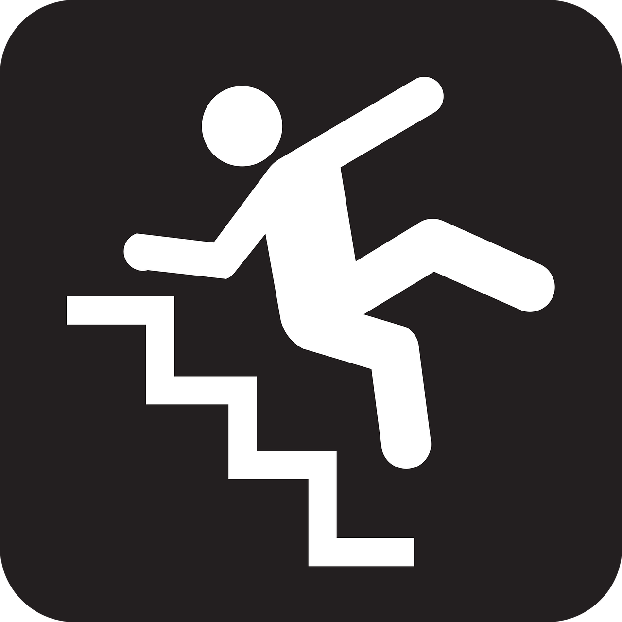 Pictogram of a person falling down stairs, an example of an everyday accident